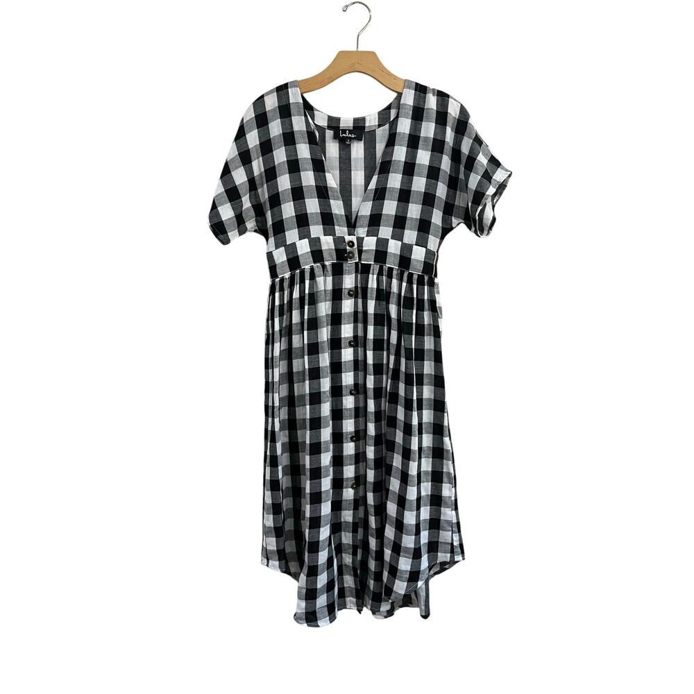 Lulus Checks Out Black White Gingham Button Front Midi Dress Small